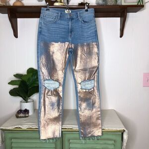 L’Agence Raw Hem Five Pocket Distressed Cropped Jeans Blue & Brass Size 29(6-8)
